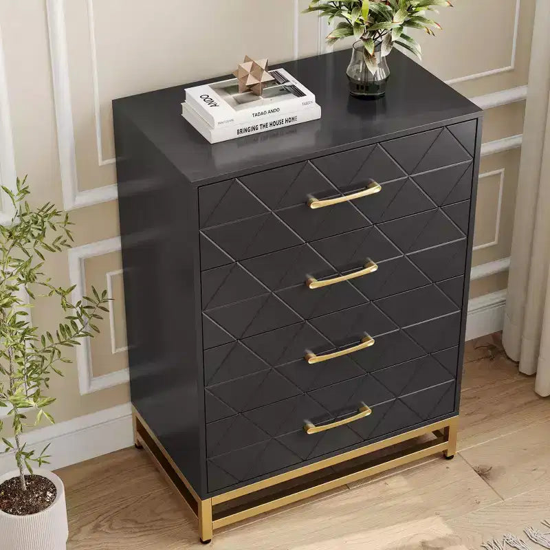 Commode blanche pour chambre à coucher, commode à 4 tiroirs avec poignées dorées, meuble de rangement en bois pour salon, couloir, chambre d'enfant