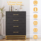 Commode blanche pour chambre à coucher, commode à 4 tiroirs avec poignées dorées, meuble de rangement en bois pour salon, couloir, chambre d'enfant