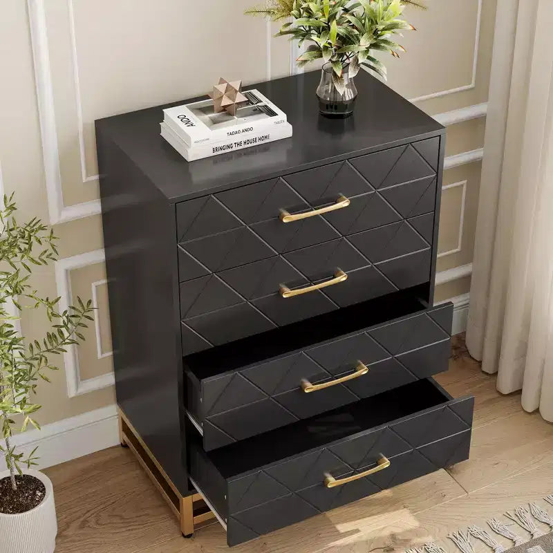 Commode blanche pour chambre à coucher, commode à 4 tiroirs avec poignées dorées, meuble de rangement en bois pour salon, couloir, chambre d'enfant