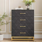 Commode blanche pour chambre à coucher, commode à 4 tiroirs avec poignées dorées, meuble de rangement en bois pour salon, couloir, chambre d'enfant