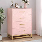 Commode blanche pour chambre à coucher, commode à 4 tiroirs avec poignées dorées, meuble de rangement en bois pour salon, couloir, chambre d'enfant