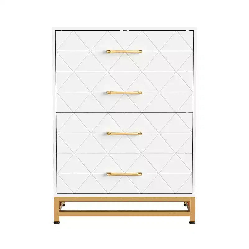 Commode blanche pour chambre à coucher, commode à 4 tiroirs avec poignées dorées, meuble de rangement en bois pour salon, couloir, chambre d'enfant