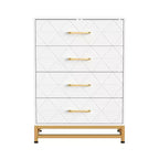 Commode blanche pour chambre à coucher, commode à 4 tiroirs avec poignées dorées, meuble de rangement en bois pour salon, couloir, chambre d'enfant