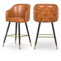 Meridian Furniture,Barbosa Cognac Vegan Leather Counter/Bar Stool, Set of 2