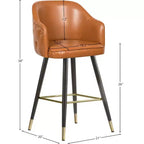 Meridian Furniture, Sgabello da bancone/bar in pelle vegana cognac Barbosa, Set da 2