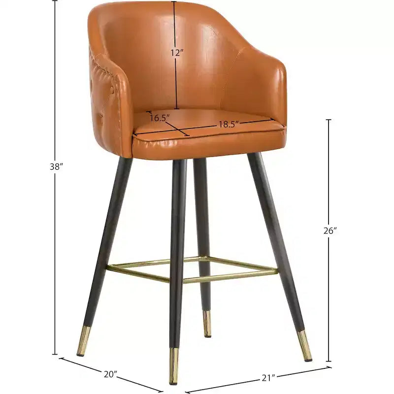 Meridian Furniture, Sgabello da bancone/bar in pelle vegana cognac Barbosa, Set da 2
