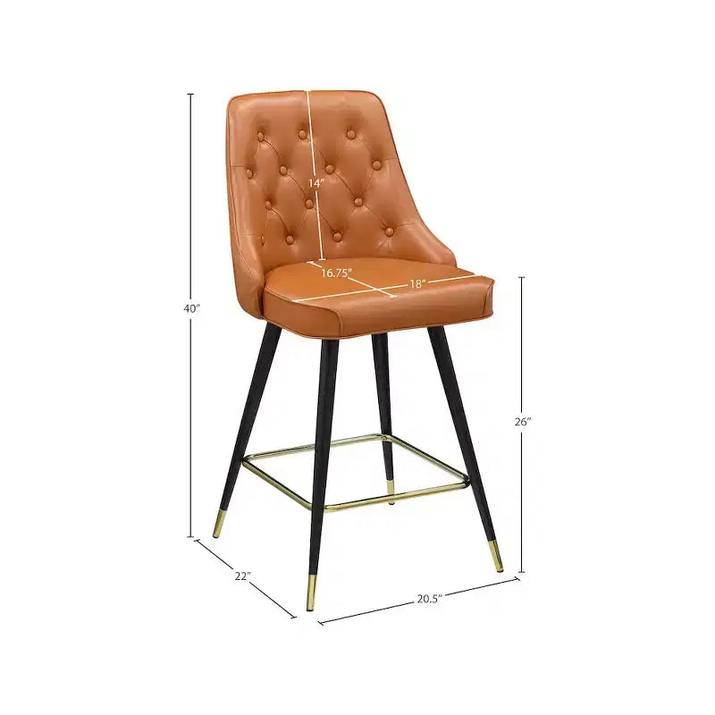 Meridian Furniture, Tabouret de comptoir/bar en cuir végétalien Cognac Portnoy, Lot de 2