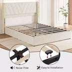 Letto Imbottito Matrimoniale in Velluto con 4 Cassetti Contenitore, Letto Smart a LED, Struttura Imbottita in Tessuto con Testiera a Onde