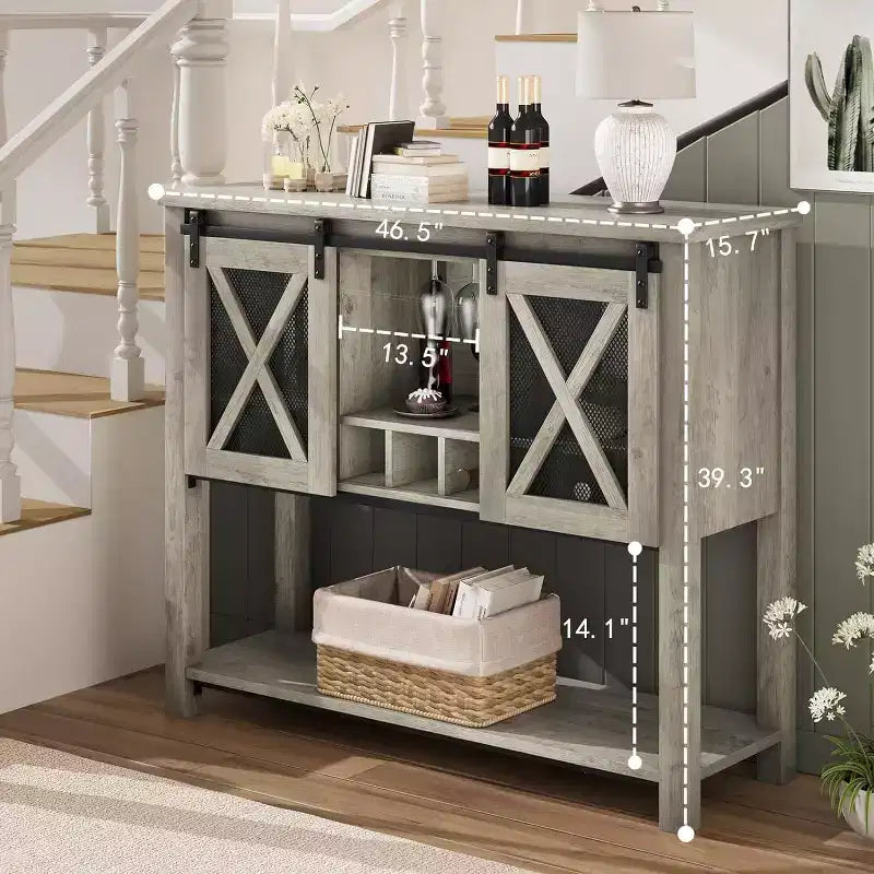 Mobile Bar con Anta Scorrevole, Mobile Caffè con Portabottiglie e Portabicchieri, Credenza da Cucina con Ripiani, Mobile per Liquori