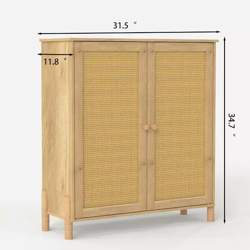 GDFStudio Elise Armadietto moderno di metà secolo con ante in rattan intrecciato e ripiani regolabili