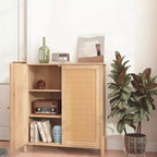 GDFStudio Elise Armadietto moderno di metà secolo con ante in rattan intrecciato e ripiani regolabili