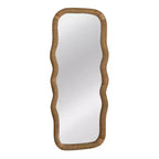Storied Home Wavy Rectangle Handwoven Rattan Cane Wall Mirror, Natural