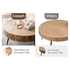 COZAYH Ensemble de 2 tables basses de salon modernes de style ferme, tables gigognes rondes finition naturelle avec bois artisanal, motif anneau