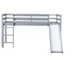 MAYEERTY Letto a soppalco basso singolo con scivolo, scaletta, spondine di sicurezza Grigio
