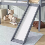 MAYEERTY Letto a soppalco basso singolo con scivolo, scaletta, spondine di sicurezza Grigio