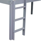 MAYEERTY Letto a soppalco basso singolo con scivolo, scaletta, spondine di sicurezza Grigio