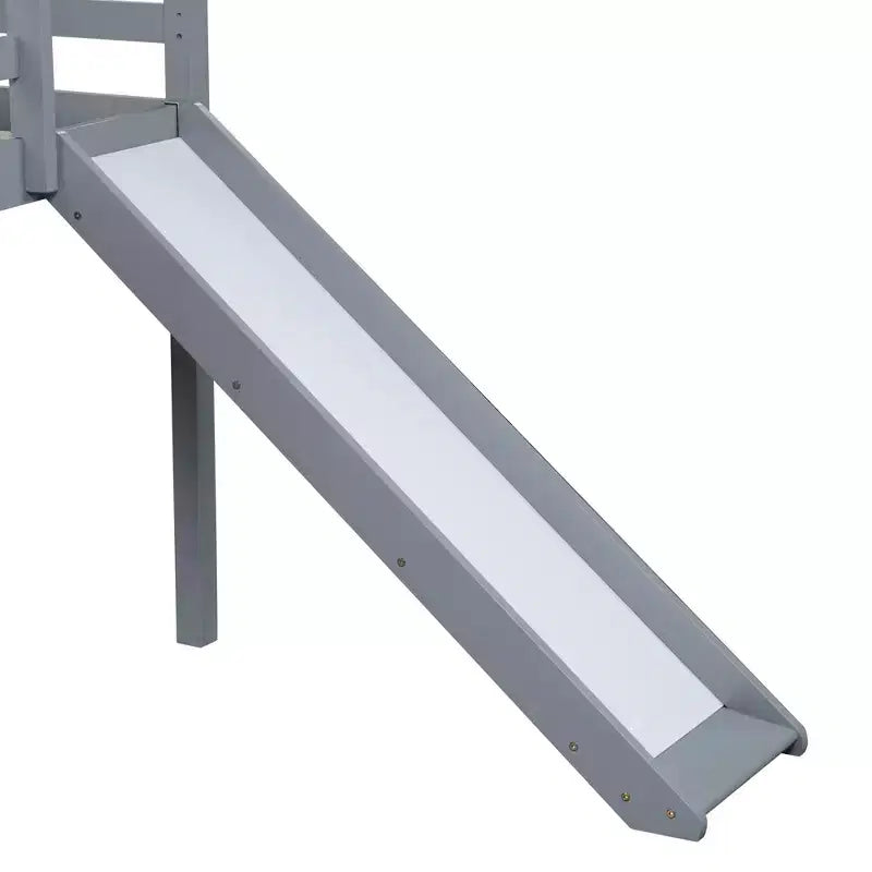 MAYEERTY Letto a soppalco basso singolo con scivolo, scaletta, spondine di sicurezza Grigio