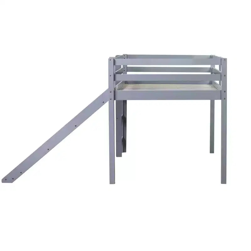 MAYEERTY Letto a soppalco basso singolo con scivolo, scaletta, spondine di sicurezza Grigio