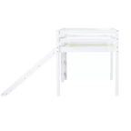 MAYEERTY Letto a soppalco basso singolo con scivolo, scaletta, spondine di sicurezza, colore bianco