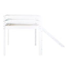 MAYEERTY Letto a soppalco basso singolo con scivolo, scaletta, spondine di sicurezza, colore bianco