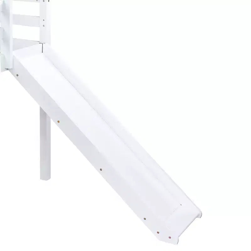 MAYEERTY Letto a soppalco basso singolo con scivolo, scaletta, spondine di sicurezza, colore bianco