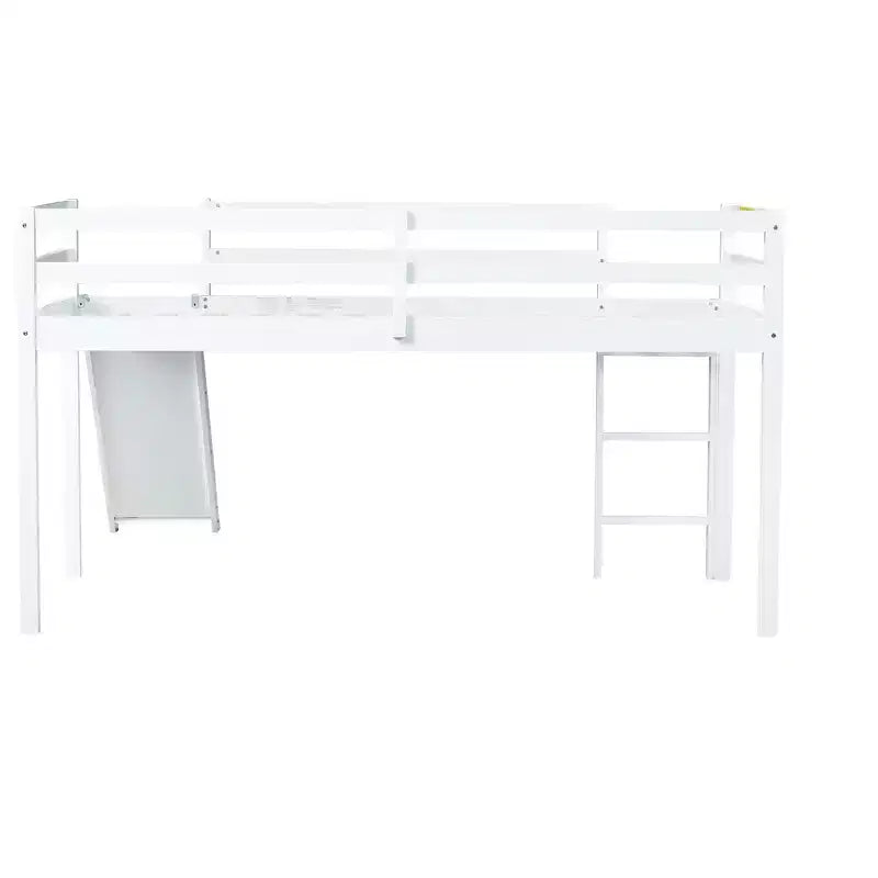MAYEERTY Letto a soppalco basso singolo con scivolo, scaletta, spondine di sicurezza, colore bianco