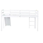 MAYEERTY Letto a soppalco basso singolo con scivolo, scaletta, spondine di sicurezza, colore bianco