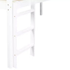 MAYEERTY Letto a soppalco basso singolo con scivolo, scaletta, spondine di sicurezza, colore bianco
