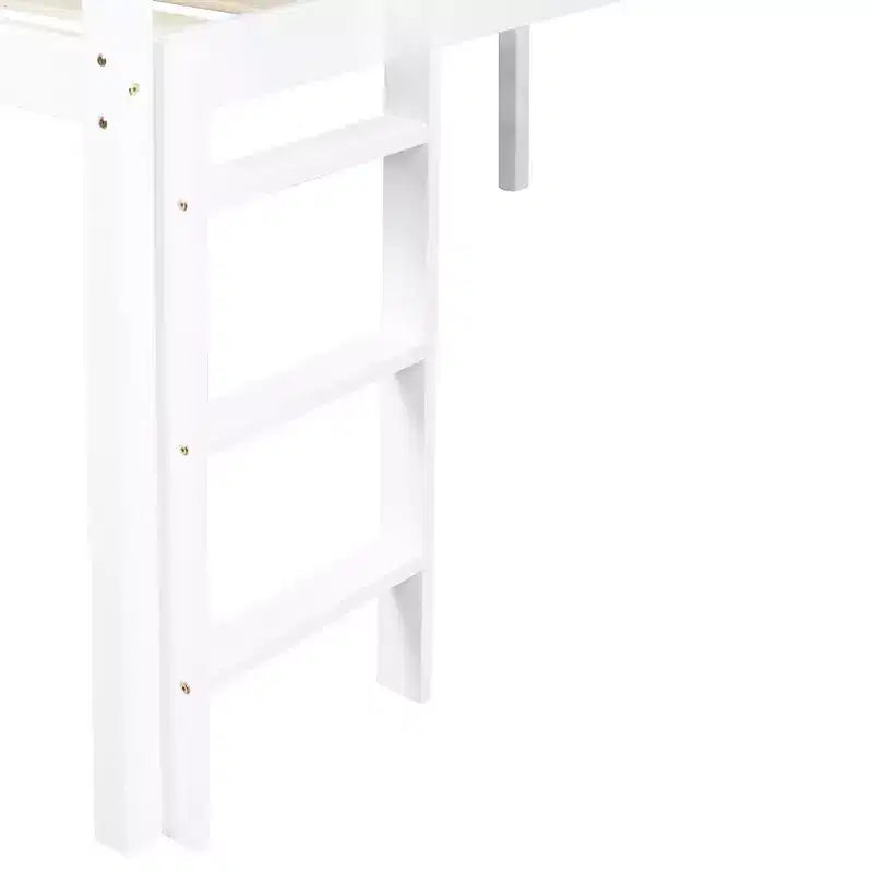 MAYEERTY Letto a soppalco basso singolo con scivolo, scaletta, spondine di sicurezza, colore bianco