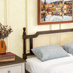 Letto matrimoniale MAYEERTY con testiera in rattan, due cassetti portaoggetti, letto in legno di gomma marrone
