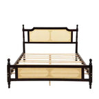 Letto matrimoniale MAYEERTY con testiera in rattan, due cassetti portaoggetti, letto in legno di gomma marrone