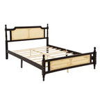 Letto matrimoniale MAYEERTY con testiera in rattan, due cassetti portaoggetti, letto in legno di gomma marrone