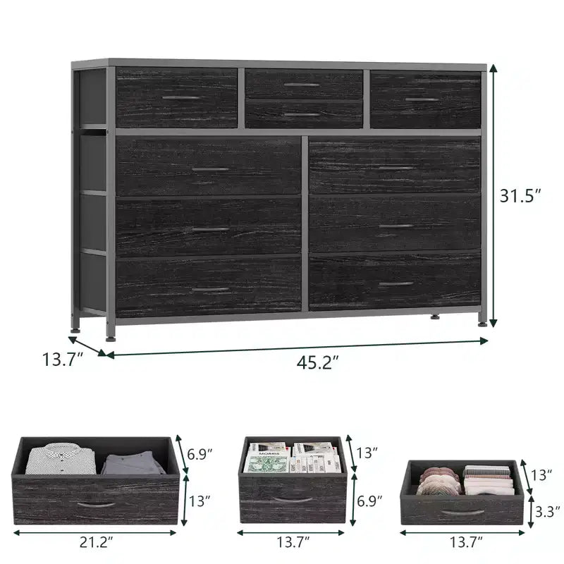 Cassettiera con 10 Cassetti in Tessuto, Mobile TV per Televisori da 50 Pollici, Tavolino Porta TV con Contenitore, Mobili per Soggiorno