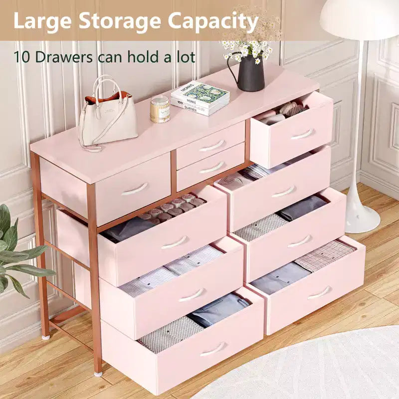 Cassettiera con 10 Cassetti in Tessuto, Mobile TV per Televisori da 50 Pollici, Tavolino Porta TV con Contenitore, Mobili per Soggiorno