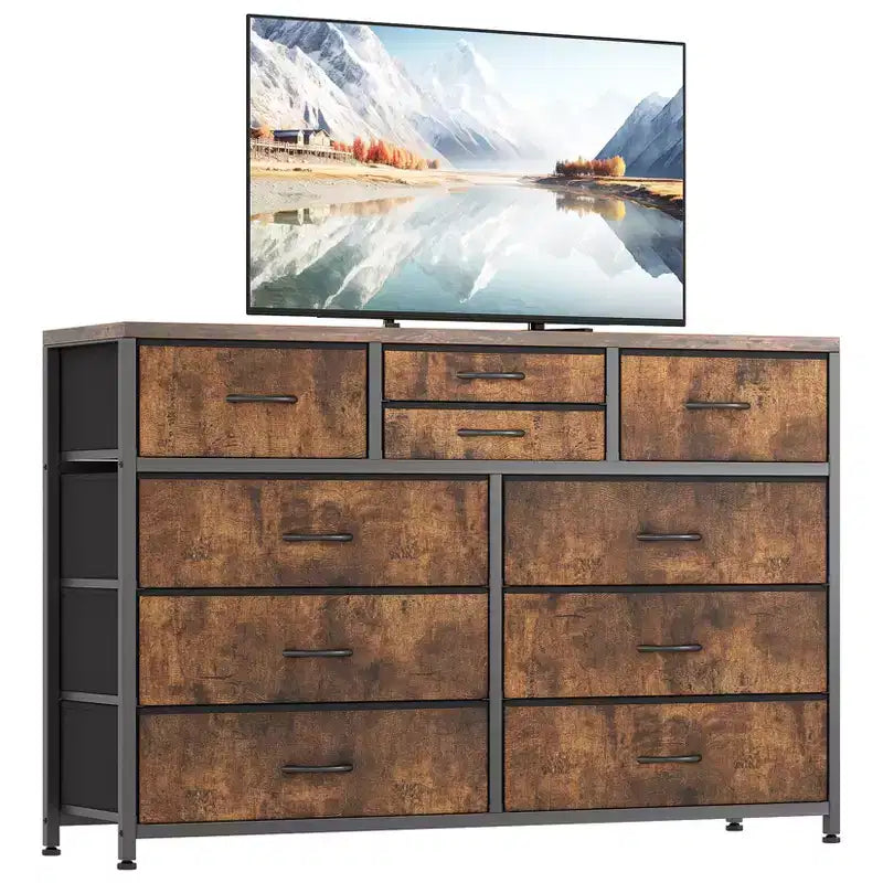 Cassettiera con 10 Cassetti in Tessuto, Mobile TV per Televisori da 50 Pollici, Tavolino Porta TV con Contenitore, Mobili per Soggiorno