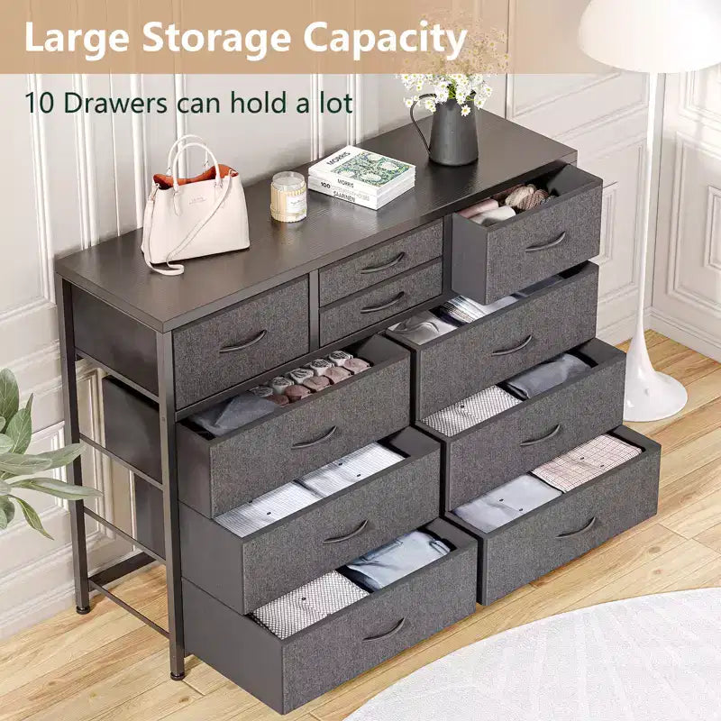 Cassettiera con 10 Cassetti in Tessuto, Mobile TV per Televisori da 50 Pollici, Tavolino Porta TV con Contenitore, Mobili per Soggiorno