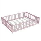 MAYEERTY Letto Completo a Pavimento con Recinzione e Porta, Sponde in Legno di Gomma Rosa