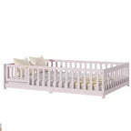 MAYEERTY Letto Completo a Pavimento con Recinzione e Porta, Sponde in Legno di Gomma Rosa