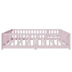 MAYEERTY Letto Completo a Pavimento con Recinzione e Porta, Sponde in Legno di Gomma Rosa