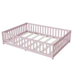 MAYEERTY Letto Completo a Pavimento con Recinzione e Porta, Sponde in Legno di Gomma Rosa