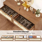 Cassettiera a 6 cassetti per camera da letto, cassettiera larga 120 cm, cassettiera ampia per armadio in tessuto di iuta stile rustico, colore marrone