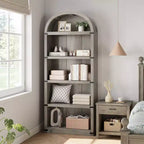 Libreria a 5 Ripiani Scaffale ad Arco 182 cm di Altezza Libreria Stile Fattoria Espositore Portaoggetti Scaffali in Legno per Ufficio Domestico, Soggiorno
