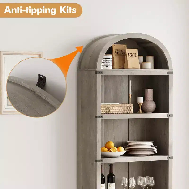 Libreria a 5 Ripiani Scaffale ad Arco 182 cm di Altezza Libreria Stile Fattoria Espositore Portaoggetti Scaffali in Legno per Ufficio Domestico, Soggiorno