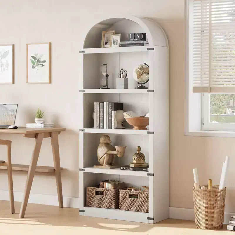 Libreria a 5 Ripiani Scaffale ad Arco 182 cm di Altezza Libreria Stile Fattoria Espositore Portaoggetti Scaffali in Legno per Ufficio Domestico, Soggiorno