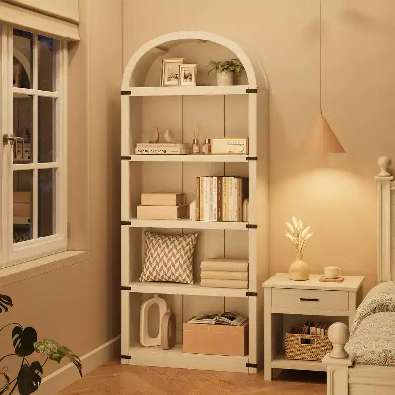 Libreria a 5 Ripiani Scaffale ad Arco 182 cm di Altezza Libreria Stile Fattoria Espositore Portaoggetti Scaffali in Legno per Ufficio Domestico, Soggiorno