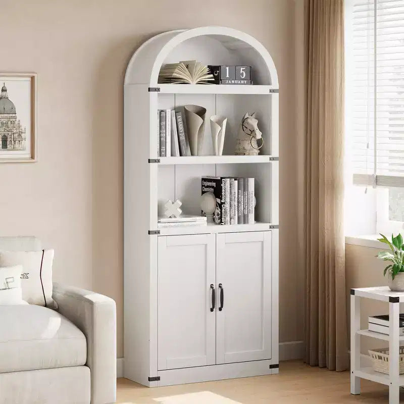 Libreria a 5 Ripiani Scaffale ad Arco 182 cm di Altezza Libreria Stile Fattoria Espositore Portaoggetti Scaffali in Legno per Ufficio Domestico, Soggiorno