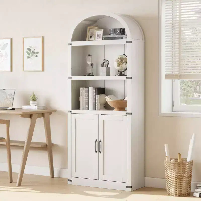 Libreria a 5 Ripiani Scaffale ad Arco 182 cm di Altezza Libreria Stile Fattoria Espositore Portaoggetti Scaffali in Legno per Ufficio Domestico, Soggiorno