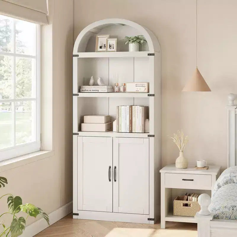 Libreria a 5 Ripiani Scaffale ad Arco 182 cm di Altezza Libreria Stile Fattoria Espositore Portaoggetti Scaffali in Legno per Ufficio Domestico, Soggiorno