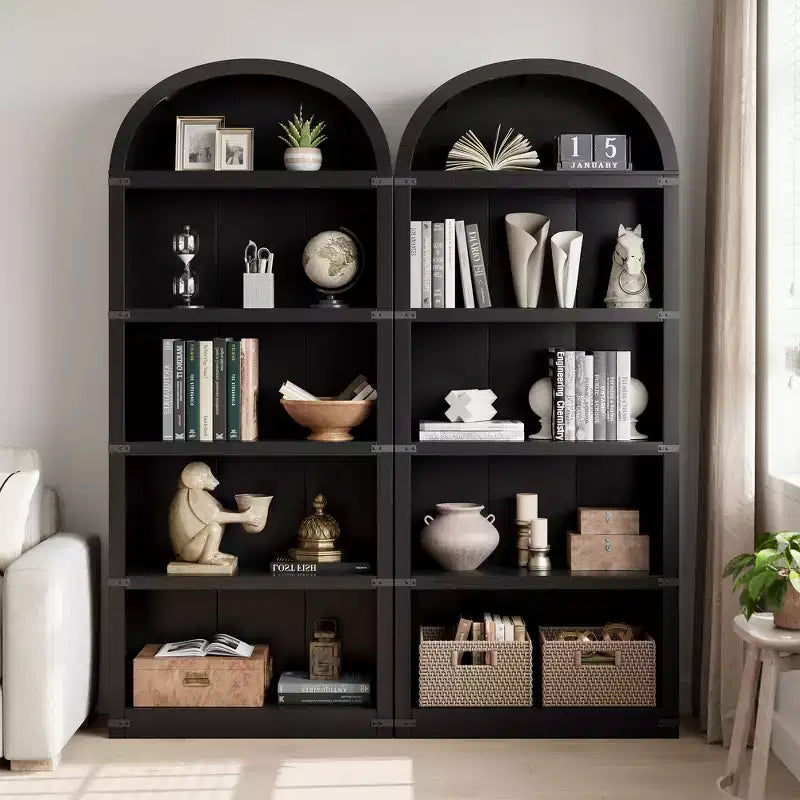 Libreria a 5 Ripiani Scaffale ad Arco 182 cm di Altezza Libreria Stile Fattoria Espositore Portaoggetti Scaffali in Legno per Ufficio Domestico, Soggiorno