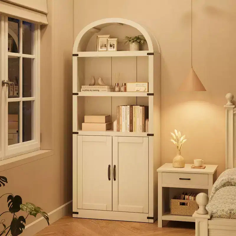 Libreria a 5 Ripiani Scaffale ad Arco 182 cm di Altezza Libreria Stile Fattoria Espositore Portaoggetti Scaffali in Legno per Ufficio Domestico, Soggiorno
